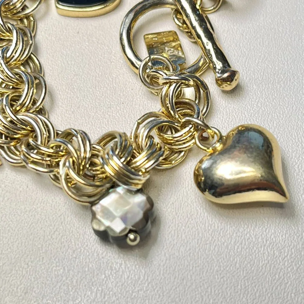 Luna Norte Gold Tone CZ Charm Bracelet Toggle Clasp - Picture 8 of 12